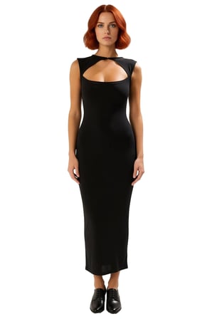 Kadın Bodycon Kesim Kolsuz Maxi Elbise Şık Cut Out Detaylı Örme Sandy Dokulu Tasarım Kaliteli