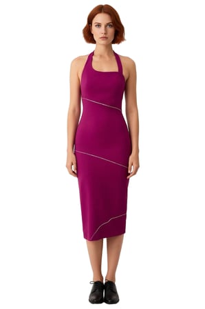 Kadın Vücudu Saran Bodycon Midi Elbise Kalın Askılı Kare Yaka Taş Detaylı Şık Gece Kokteyl