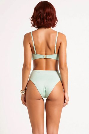 Kadın Bikini Takımı Ayarlanabilir Askılı Kaplı Yüksek Bel Simli Örme Balensiz Aksesuarlı Regular