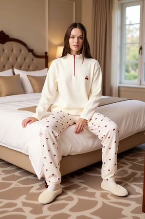 Kadın Kiraz Desenli Waffle Fermuarlı Pijama Takımı Fonksiyonel Dayanıklı Kaliteli Konforlu