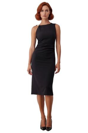 Kadınlar İçin Şık Ve Modern Bodycon Midi Elbise Asimetrik Yaka Detaylı Kolsuz Tasarım Kaliteli