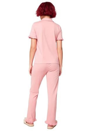 Kadın Gömlek Yaka Kısa Kollu Pijama Takımı Fonksiyonel Dayanıklı Kaliteli Konforlu Estetik