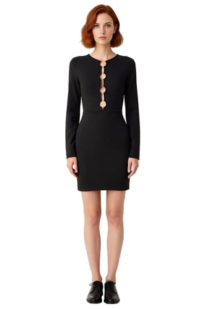 Kadın Bodycon Kokteyl Elbise Aksesuar Detaylı Uzun Kollu Mini Dokuma Stiliyle Şık Ve Modern Görünüm