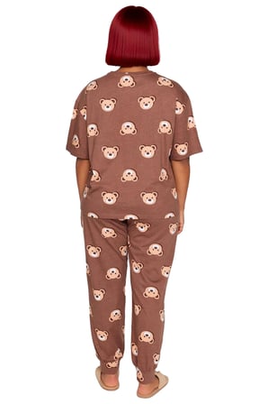 Ayıcık Desenli Bisiklet Yaka Pijama Takımı Kadın Fonksiyonel Dayanıklı Kaliteli Konforlu Şık