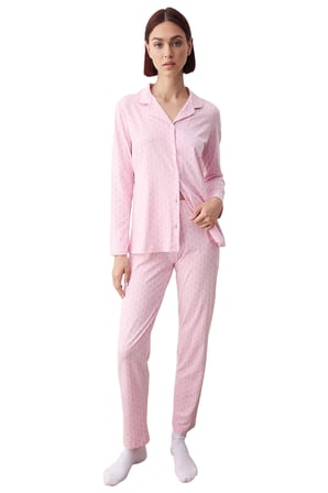 Kadın Kurdele Fiyonk Desenli Gömlek Yaka Pijama Takımı Fonksiyonel Dayanıklı Kaliteli Spor