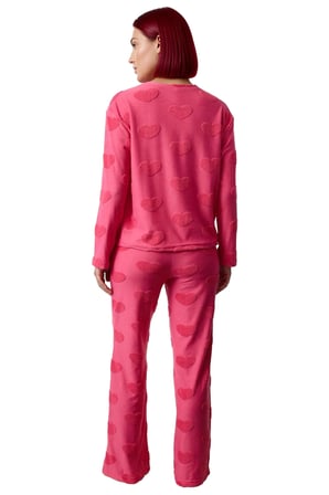 Kadın Lila Kalp Desenli Bisiklet Yaka Pijama Takımı Fonksiyonel Dayanıklı Kaliteli Estetik