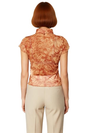 Şık Çiçek Desenli Tül Bluz Rahat Vücut Oturan Kısa Kollu Polyester Örme Günlük Kullanım İçin