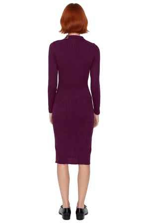 Kadın Triko Bodycon Midi Uzun Kol Polo Yaka Düz Elbise Şık ve Konforlu Kışlık Günlük Giyim