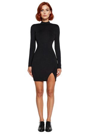Kadın Siyah Bodycon Uzun Kollu Dik Yaka Mini Elbise Şık Kokteyl Ve Gece Davetleri İçin İdeal Seçim