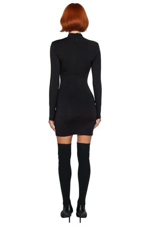 Kadın Siyah Bodycon Uzun Kollu Dik Yaka Mini Elbise Şık Kokteyl Ve Gece Davetleri İçin İdeal Seçim