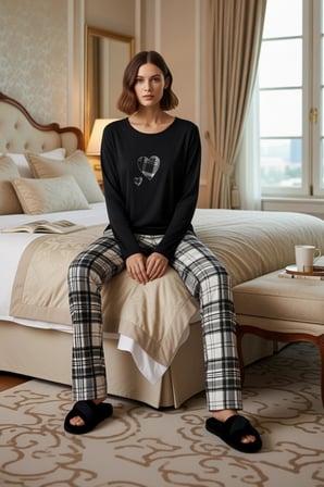 Kadin Kirmizi Yılbaşı Temali Pamuklu Pijama Takımı Fonksiyonel Dayanıklı Kaliteli Konforlu