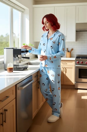 Kadın Penguen Desenli Gömlek Yaka Polar Pijama Takımı Fonksiyonel Dayanıklı Kaliteli Rahat