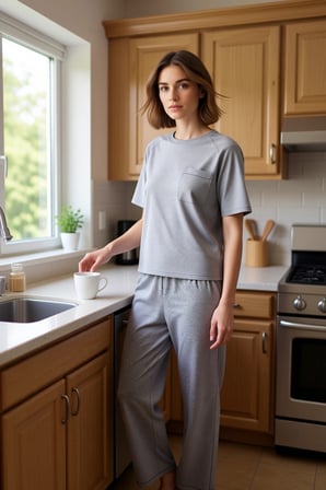 Kadın Melanj Kalp Nakışlı Pijama Takımı Fonksiyonel Dayanıklı Kaliteli Konforlu Estetik Şık