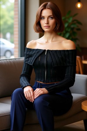 Kadın Carmen Yaka Fermuar Detaylı Örme Crop Bluz Kaliteli Şık Rahat Modern Zarif Günlük