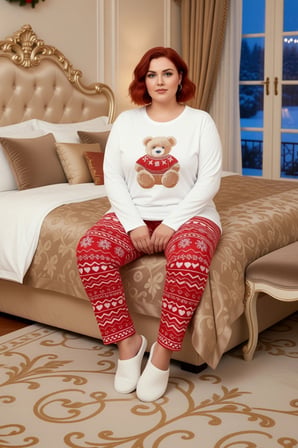 Kadin Ayicik Desenli Uzun Kol Pijama Takımı Fonksiyonel Dayanıklı Kaliteli Konforlu Modern
