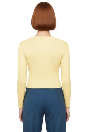 Kadın Pembe Viskon Ribana Dokulu Fitted Bisiklet Yaka Uzun Kollu Crop Bluz Günlük Kullanıma Uygun