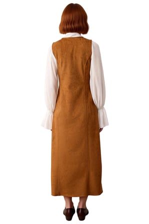Kadın Süet Dokuma Düz Desen Bisiklet Yaka Kolsuz Maxi Boy Shift Kalıp Düğmeli Elbise Kaliteli