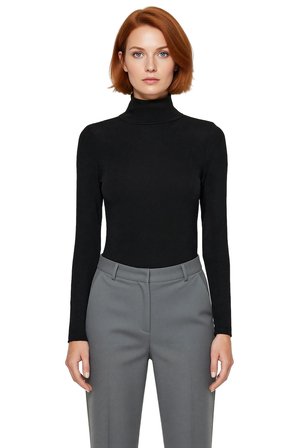 Kadın Fitted Balıkçı Yaka Uzun Kollu Basic Siluet Esnek Örme Bluz Cool & Comfort Tarzıyla Günlük