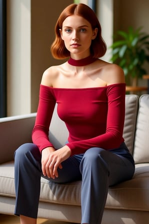 Kadın Fitted Bordo Örme Bluz Choker Yaka Düşük Kol Uzun Kollu Crop Kesim Günlük Kullanıma Uygun
