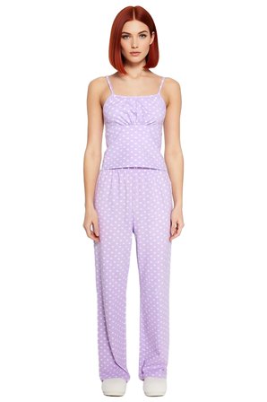 Lila Puantiyeli İnce Askılı Kare Yaka Pijama Takımı Kadın Fonksiyonel Dayanıklı Kaliteli Şık