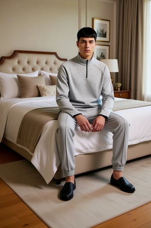 Erkek Ottoman Dokulu Fermuarli Sweatshirt ve Pantolon Pijama Takımı Fonksiyonel Dayanıklı Şık