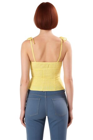 Yazlık Ekose Gofre Dokuma Kolsuz Bluz Rahat Günlük Stil Seçkin Malzeme Premium Kalite