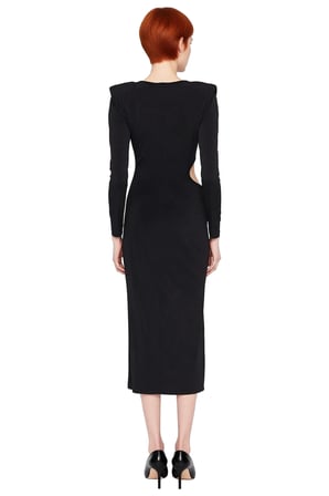 Kadın Bordo Bodycon Kesim Uzun Kollu Cut Out Detaylı Şık Maxi Elbise Gece Mezuniyet Davetleri