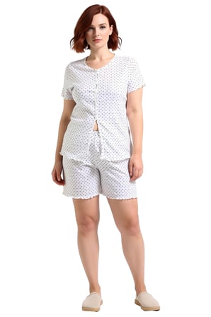 Kalp Desenli Düğmeli Kaşkorse Pijama Takımı Kadın Fonksiyonel Dayanıklı Kaliteli Konforlu Şık
