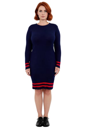 Kadın Bodycon Kesim Fitilli Triko Kazak Elbise Çizgili Detaylı Bisiklet Yaka Uzun Kollu Stil
