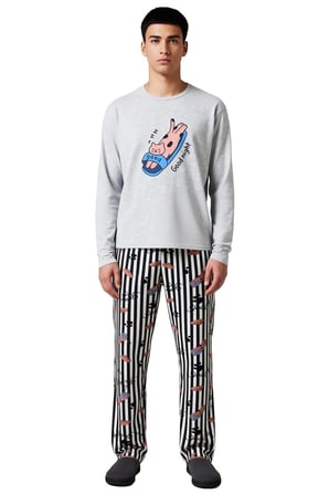 Kadın Kedi Baskılı Bisiklet Yaka Uzun Kollu Pijama Takımı Fonksiyonel Dayanıklı Kaliteli Şık