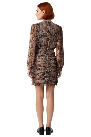 Kadın Bodycon Animal Desenli Choker Yaka Uzun Kollu Şifon Mini Elbise Şık Gece Kombinleri İçin İdeal