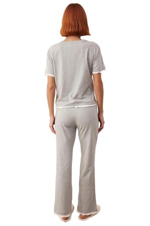Kadın Melanj Bisiklet Yaka Kısa Kollu Pijama Takımı Fonksiyonel Dayanıklı Kaliteli Estetik