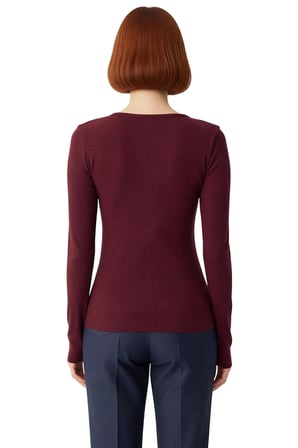 Kadın Fitted Vücuda Oturan Esnek Örme Bluz Havuz Yaka Standart Kol Çıtçıt Detaylı Kışlık Casual