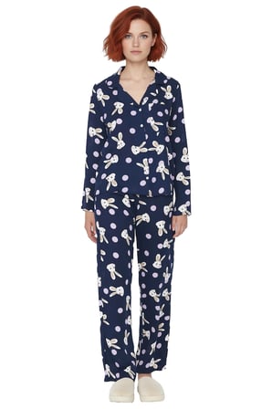 Kadın Viskon Tavşan Desenli Gömlek Pantolon Pijama Takımı Fonksiyonel Dayanıklı Kaliteli Şık