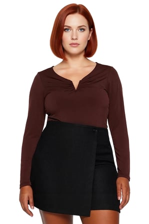 Kadın V Yaka Uzun Kol Sandy Dokuma Polyester Bluz İlkbahar ve Sonbahar Günlük Gündüz Gece Kullanımı