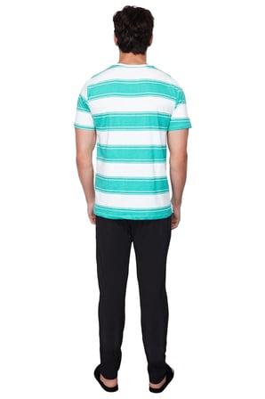 Erkek Çizgili Bisiklet Yaka Kısa Kollu Pijama Takımı Fonksiyonel Dayanıklı Kaliteli Modern