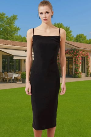 Kadın Midi Boy Bodycon Elbise İnce Askılı Degaje Yaka Rahat Şık Günlük Yaz Aylarının Vazgeçilmezi