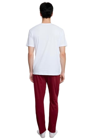 Erkek Slogan Baskılı Bisiklet Yaka Pamuklu Pijama Takımı Fonksiyonel Dayanıklı Kaliteli Şık