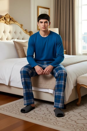 Erkek Ekose Desenli Bisiklet Yaka Pijama Takımı Fonksiyonel Dayanıklı Kaliteli Konforlu Şık
