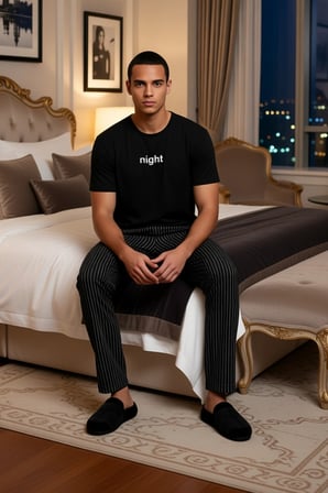 Erkek Çizgili Pijama Takımı Bisiklet Yaka Kısa Kollu Fonksiyonel Dayanıklı Kaliteli Modern