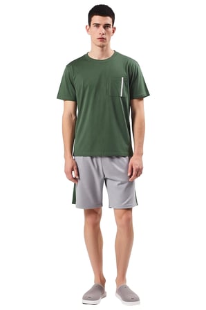 Erkek Bisiklet Yaka Kısa Kollu Örme Pijama Takımı Fonksiyonel Dayanıklı Kaliteli Konforlu Şık