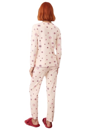 Kadın Pudra Kar Tanesi Desenli Waffle Pijama Takımı Fonksiyonel Dayanıklı Kaliteli Estetik