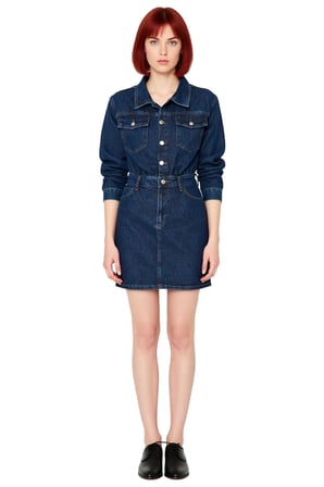 Kadın Denim Mini Gömlek Elbise Uzun Kollu Yaka Şık ve Günlük Tarzı %100 Pamuk Dokusuyla.