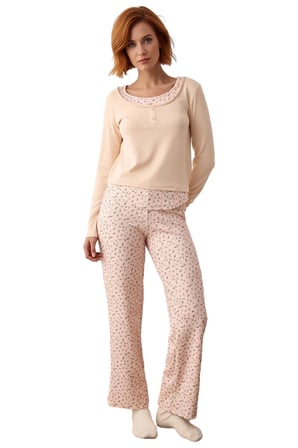 Kadın Çiçekli Yarım Patlı Fitilli Pijama Takımı Fonksiyonel Dayanıklı Kaliteli Konforlu Şık