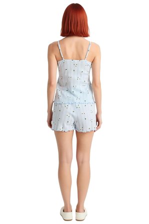 Kadın Çiçekli Pamuklu Pijama Takımı Rahat Örme Kumaş Özenle Seçilmiş Dayanıklı Malzeme
