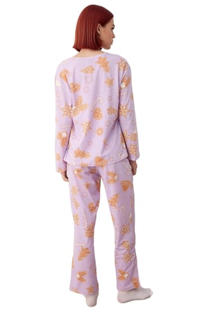 Kadın Lila Yılbaşı Temalı Pamuklu Pijama Takımı Fonksiyonel Dayanıklı Kaliteli Konforlu Şık