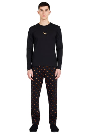 Erkek Penguen Nakışlı Bisiklet Yaka Uzun Kollu Pijama Takımı Fonksiyonel Dayanıklı Estetik
