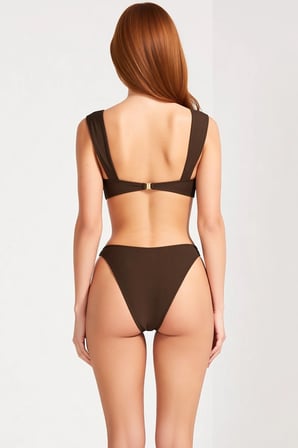 Kadın Bikini Takımı Bralette Üst Balensiz Normal Bel Slip Alt Döküm Aksesuar Detay Kolsuz Örme Kumaş