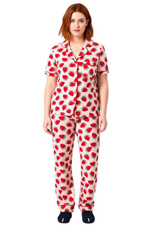 Çilek Desenli Gömlek Ve Boru Paça Pijama Takımı Kadın Fonksiyonel Dayanıklı Kaliteli Rahat