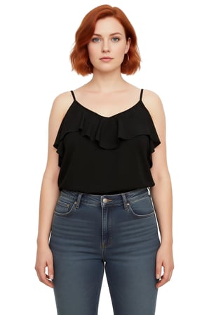 Kadın Büyük Beden V Yaka İnce Askılı Dokuma Volanlı Bluz Günlük Cool Comfort Tarzı İçin İdeal